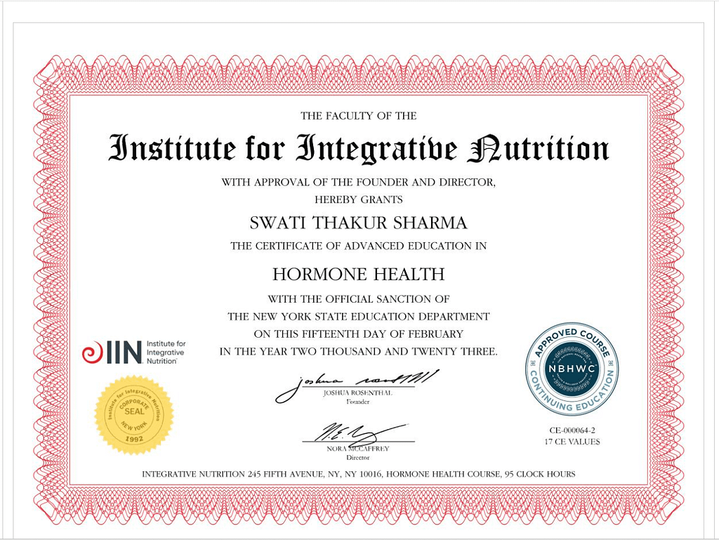 Swati Thakur nutrition certification