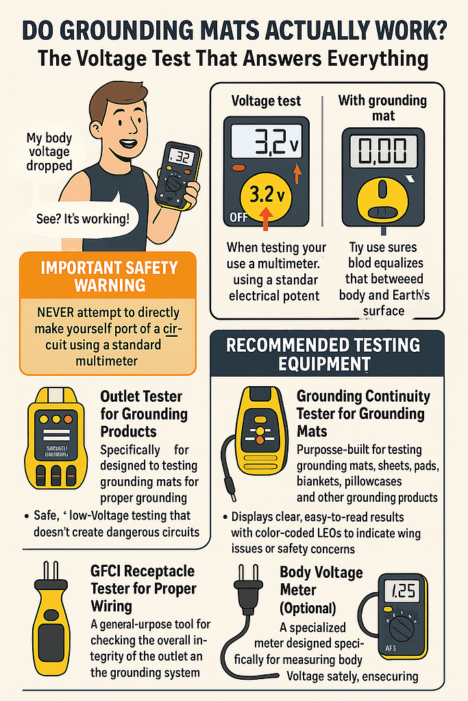 “person testing grounding mat with multimeter”